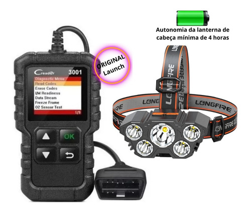 Kit Scanner Automotivo Cr3001 Obd2 Português + Lanterna Top