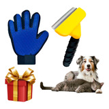 Set Cepillo Deslanador Mediano + Guante Quita Pelos Mascota