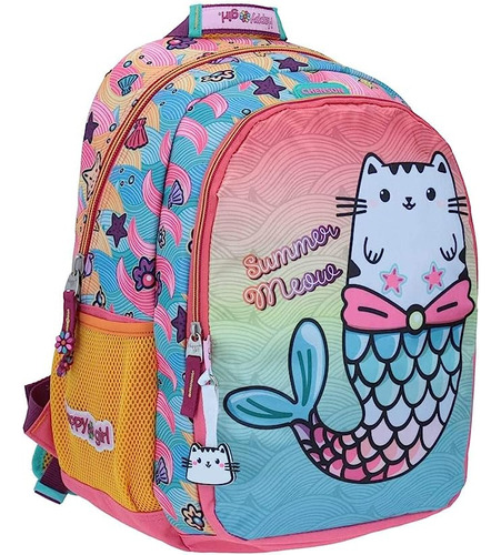 Mochila Chenson Original Gato Sirena Happy Girl, Mochila Escolar Grande Para Primaria Y Secundaria, La Sirenita Gato, Reforzada Para Niñas Y Niños Msi