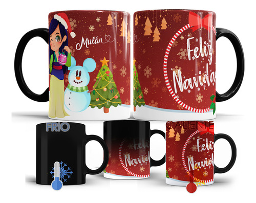 Taza Mágica Navideña Princesas Disney Personalizada M668