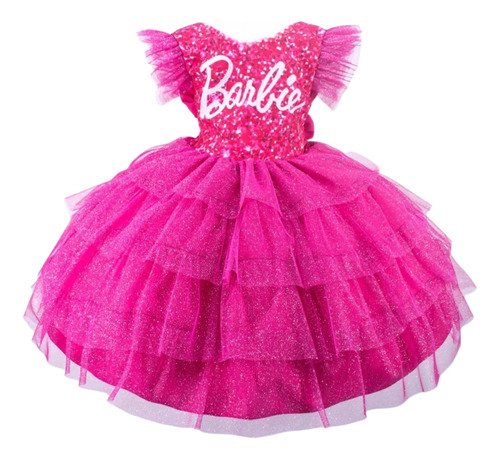 Vestido De Festa Luxo Barbie Pink Festa Aniversário Menina 