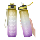 Botella De Agua Cilindro Termo Motivacional Bicolor 1 Litro