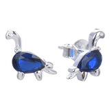 Aros Dinosaurio Cubic Piedra Cristal Azul Par Plata 925 