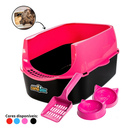 Banheiro Caixa De Areia P/ Gatos Sanitáro Furba Rosa