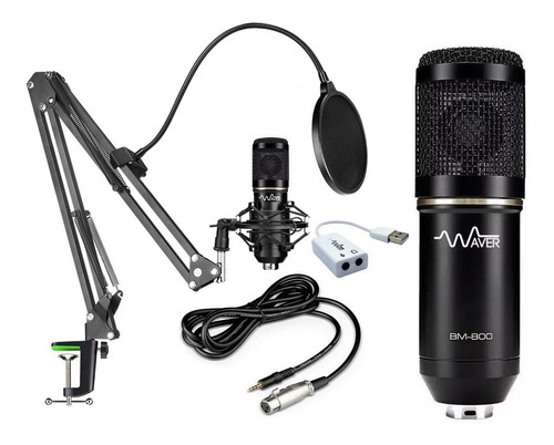 Microfone Bm800 + Pop Filter+ Suporte Móvel P/ Podcast Waver