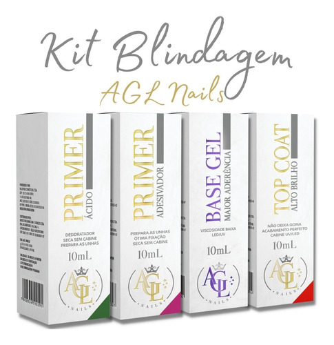 Kit Blindagem Agl Nails Top Coat Primer Base Gel Unhas 