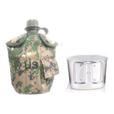 Cantil Militar Com Caneca De Alumínio Preto Verde Camuflado 