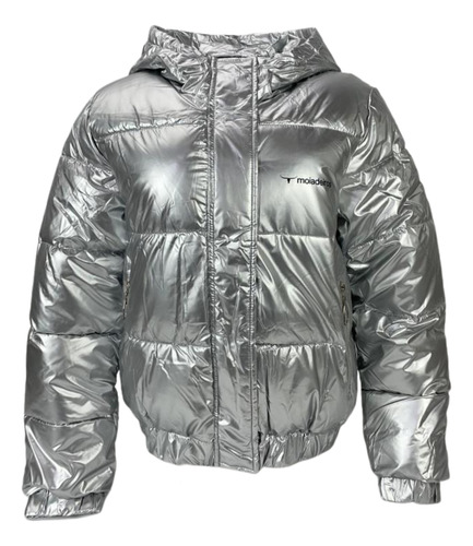 Jaquetinha Metalizada Com Capuz Puffer Forrada Blusa De Frio