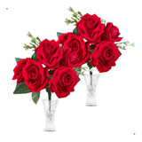 Kit 2 Buquê De Rosas Vermelhas Aveludada 6 Flores Artificial