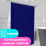 Cortina Box Banheiro Antimofo Poliéster Lavável Em Máquina Cor Azul