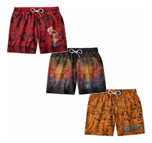 Kit 3 Shorts Masculino Monkey D. Luffy One Piece Moda Praia