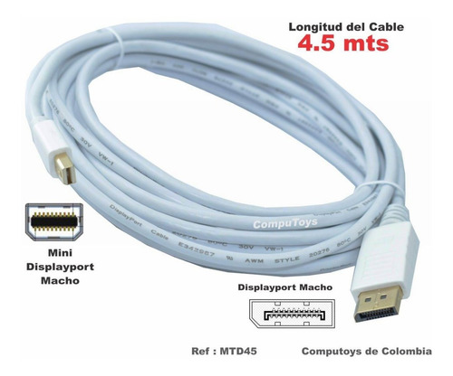 Zmtd45 Cable Thunderbolt A Displayport 4.5 Mts Computoys
