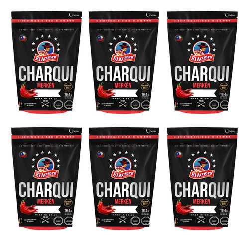Pack Charqui Premium El Arriero 6 Un De 70 Gr Sabor Merkén