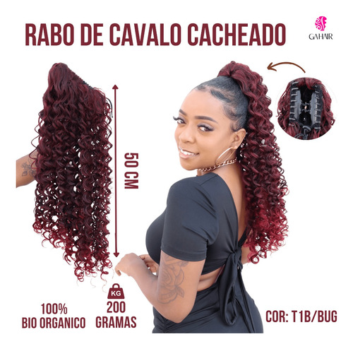 Aplique Rabo De Cavalo Cacheado Bio Organico 50cm + Presilha