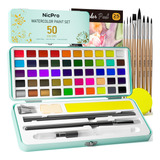 Kit De Acuarelas Con 50 Colores Y Pinceles Profesionales