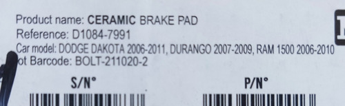 Pastilla Freno Dodge Ram Dakota Durango Delanter (cermica)  Foto 3
