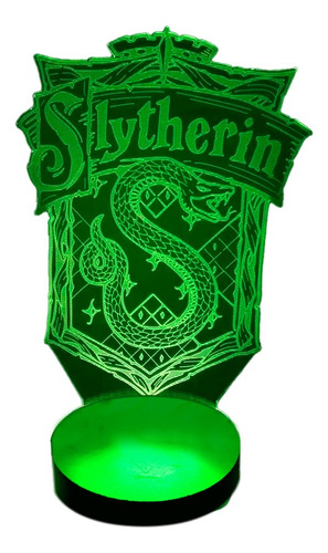 Lámpara 3d Slytherin Harry Potter Base Madera