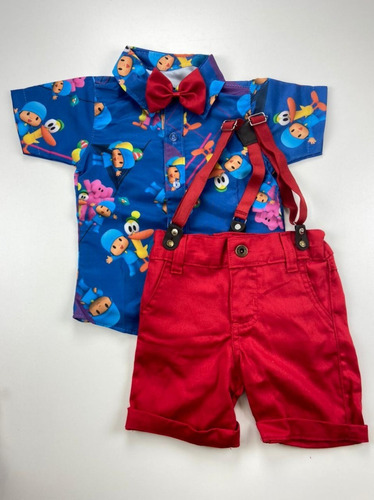 Roupa Pocoyo Infantil Com Suspensório E Gravata Bebe