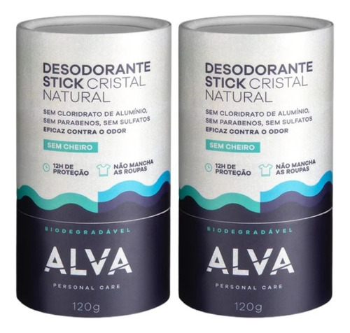 Kit 2 Desodorante Alva Kristall Stick 120 Embalagem De Papel