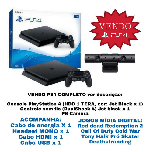 Playstation 4 Slim 1 Tera + Ps Cam + Jogos Mídia Digital