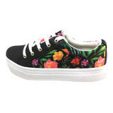 Tenis Plataforma Feminino Solado Alto Mermaids Queen Floral