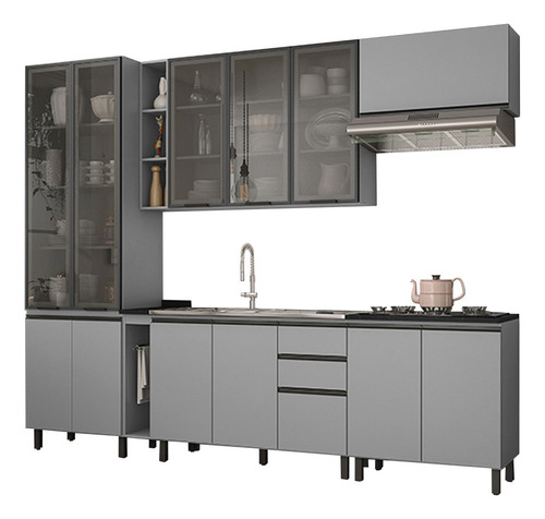 Cozinha Modulada Completa 290cm Com Cristaleira 6 Peças Beli