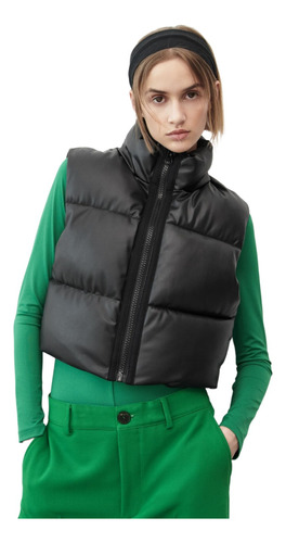 Parka Puffa Puffer Corta Eco Cuero Mujer Sin Mangas Color Negro