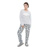 Pijama Mujer Polar Básico Gris Nubes Corona