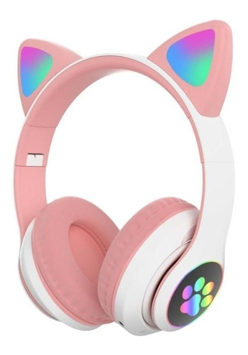 Fone De Ouvido Over-ear Gamer Sem Fio Luuk Young Lt30 Rosa Com Luz Led