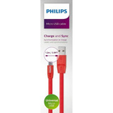 Cable Philips Dlc2518c Micro-usb 1.2 Mts Rojo Plano