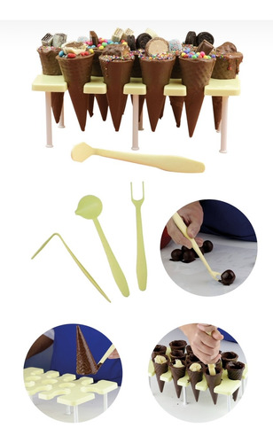 Suporte P/ Casquinha Chocolate Pega Cone + Kit P/ Coberturas