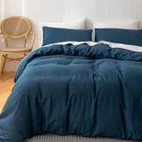 Set Duvet Cover + Plumón Cama Queen 4 Pzas Azul Unicolor Color Azul Oscuro Diseño De La Tela Liso