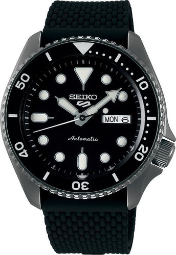 Seiko 5 Automático Srpd65k2 Cal 4r36 Color De La Correa Negro Color Del Bisel Negro Color Del Fondo Negro