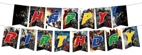 1 Banner Happy Birthday Con Tematica Transformers
