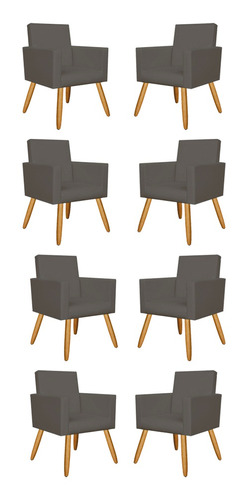 Kit 8 Cadeiras Poltrona Decorativa Recepção Courino