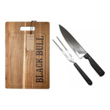 Tabla Para Picar + Cuchillo + Tenedor Black Bull Parrillero