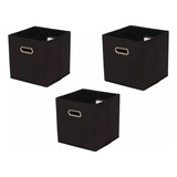 Pack 3 Cajas Cubo Organizador Plegable Tela Closet Ropa Etc Color Negro