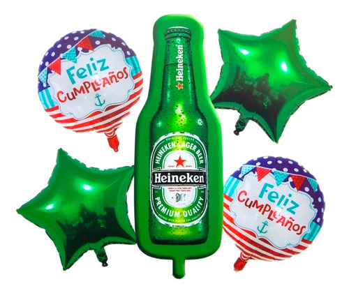Bouquet Globos Heineken Cerveza Hombre Cumpleaños Verde