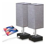 Zeefo Lámpara De Mesa Usb, Color Gris Cuadrado De Tela Con D