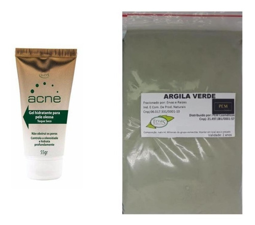 Argila Pura Verde 500g E Acne Gel Hidratante Anti Manchas