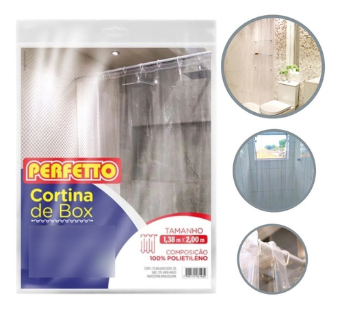 Cortina Banheiro Box Cristal 2m X 1,38m Transparente 4 Uni