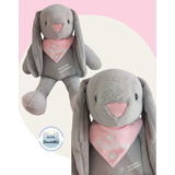 Conejo Peluche Personalizado Niña 55cm Gris/rosa