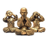 Trio De Estátuas Monge Buda Sábios Cego, Surdo E Mudo 14,5cm