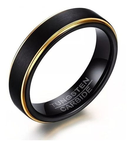 Anel Preto Dourado Feminino Masculino Tungstênio Unidade.