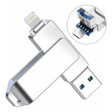 Pendrive Memoria 64gb Celular 4 En 1 Para iPhone Android Pc Color Plateado