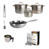 Set Ollas Wok Jarro Utensi Hudson Acerogolden Inducción 15pz