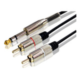 02 Cabos P10 Stereo + 2 Rca Profissional Ponta Gold 1,80m