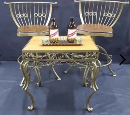Mesa E Cadeiras Bistrô Em Ferro Dourado
