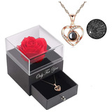 Rosa Eterna, Caja Y Collar De Corazón Regalo Amor Y Amistad