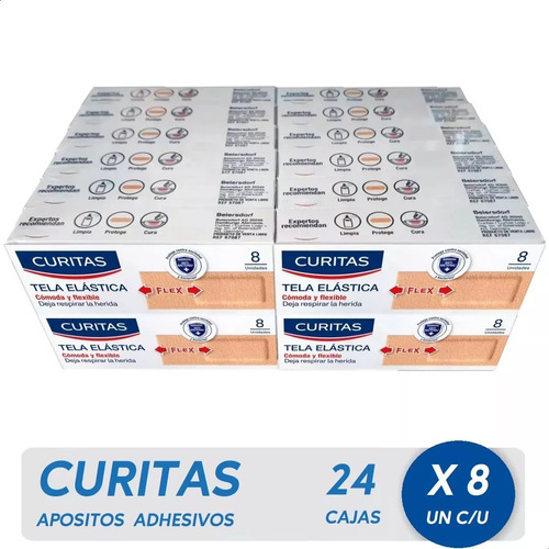 Curitas Aposito Tela Elastica Adhesiva Pack 24 Cajas X 8 Un